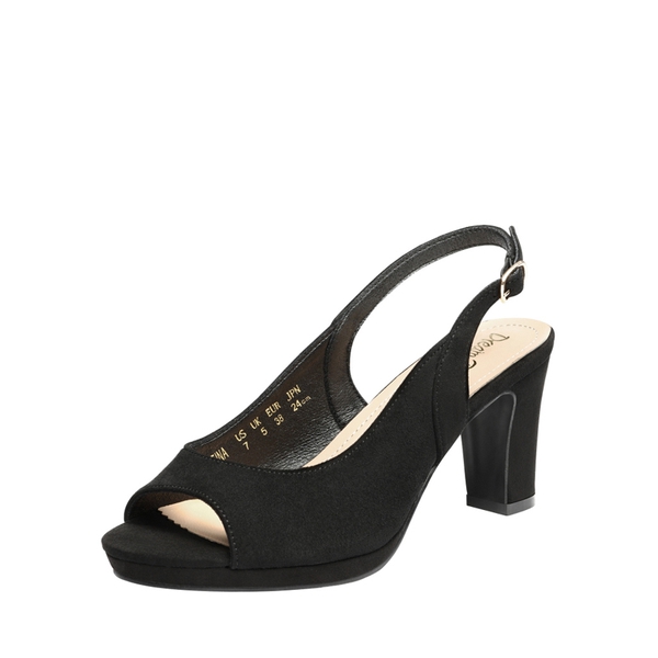 Chunky Heel Peep Toe Slingback Pumps - BLACK SUEDE -  0